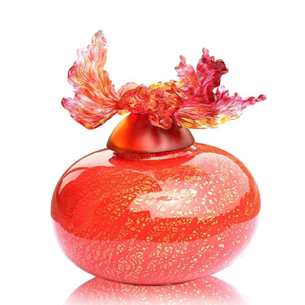 Crystal Treasure Vase, Goldfish, A Vase of Riches-Golden Jade Joy - LIULI Crystal Art