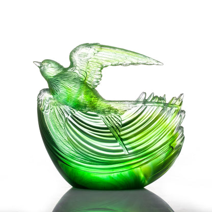 Aligned with the Light, I am Blessed, Green Swallow Bird Figurine