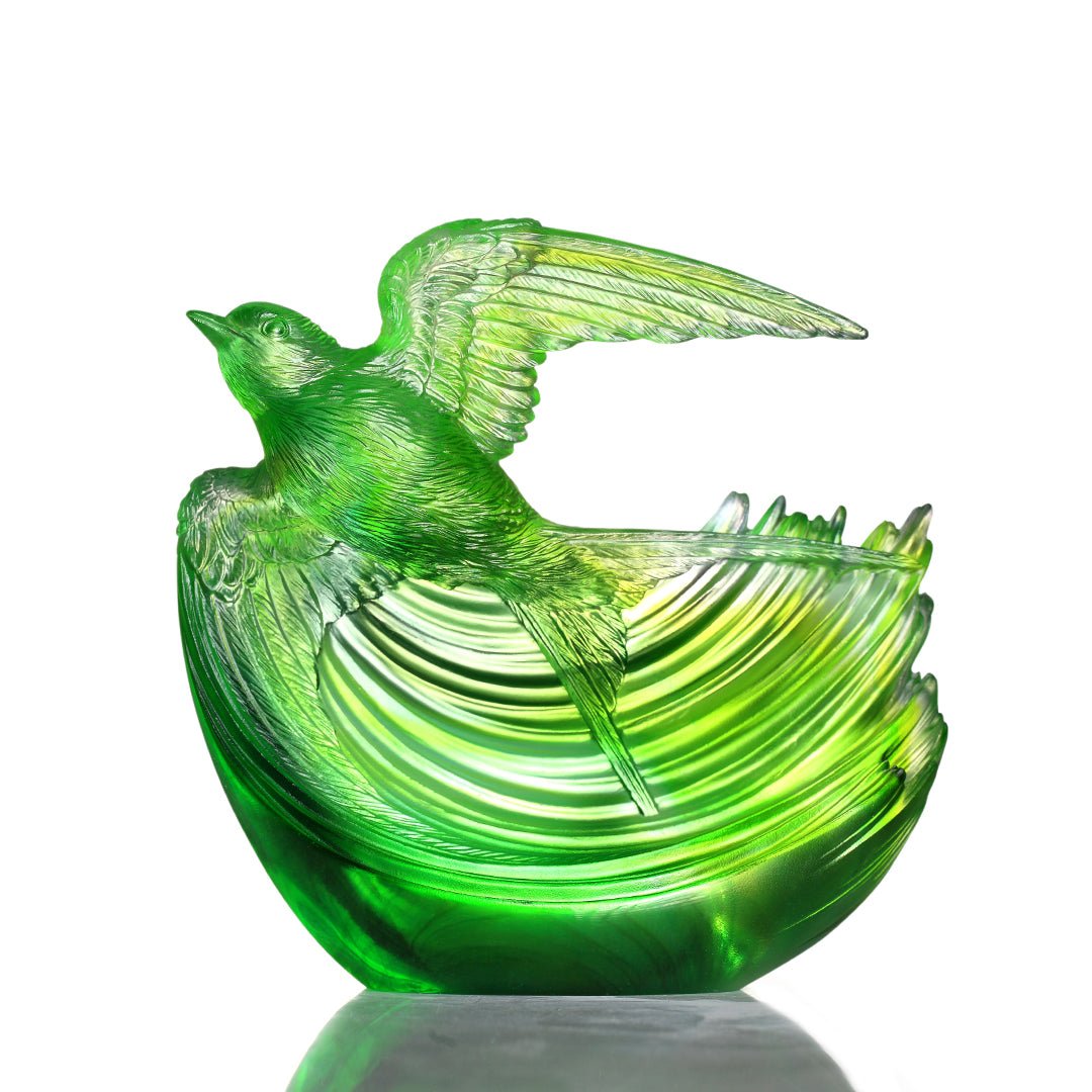 Aligned with the Light, I am Blessed, Green Swallow Bird Figurine