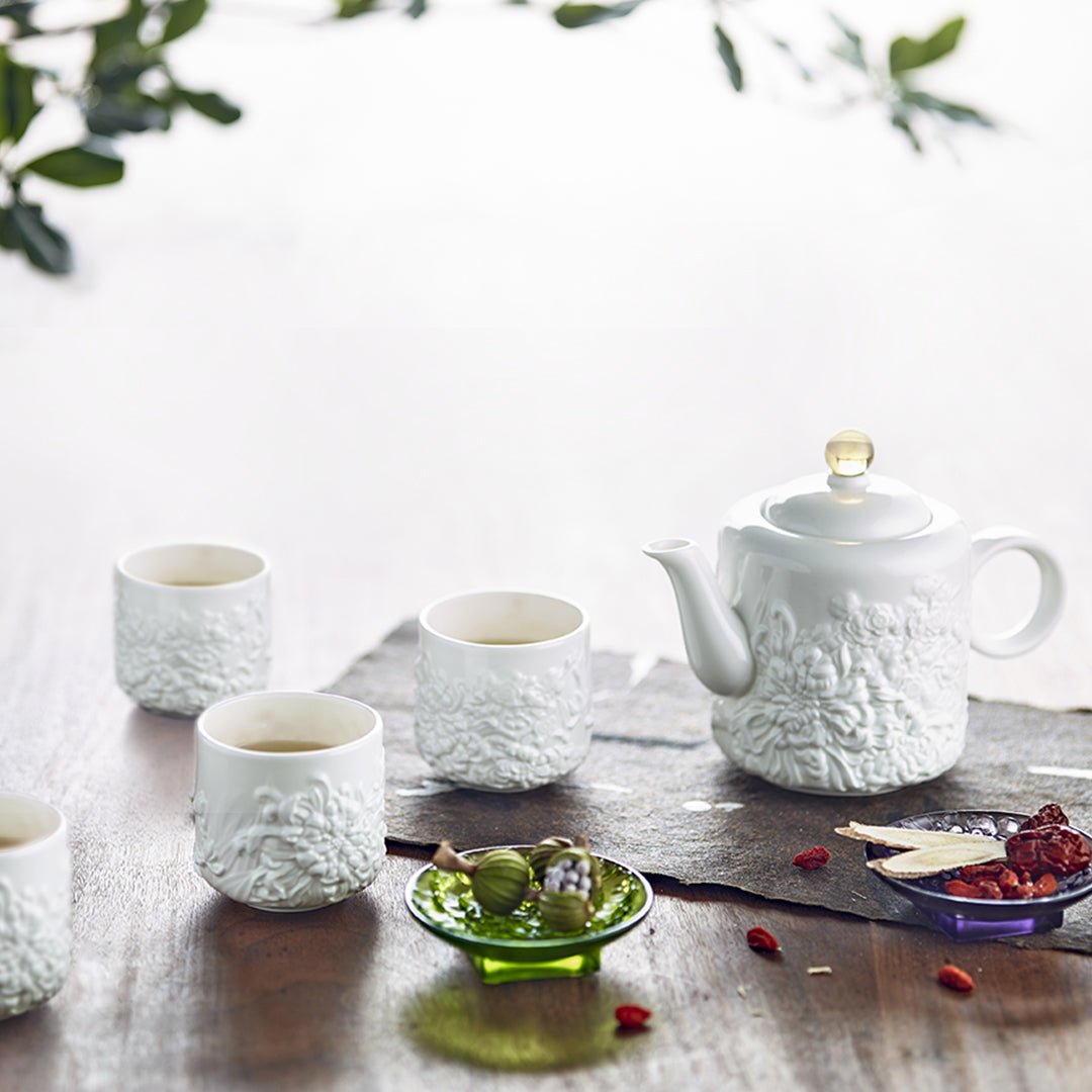 Bone China Tea Set - Four Seasons of Leisure (1 Teapot, 4 Teacups)