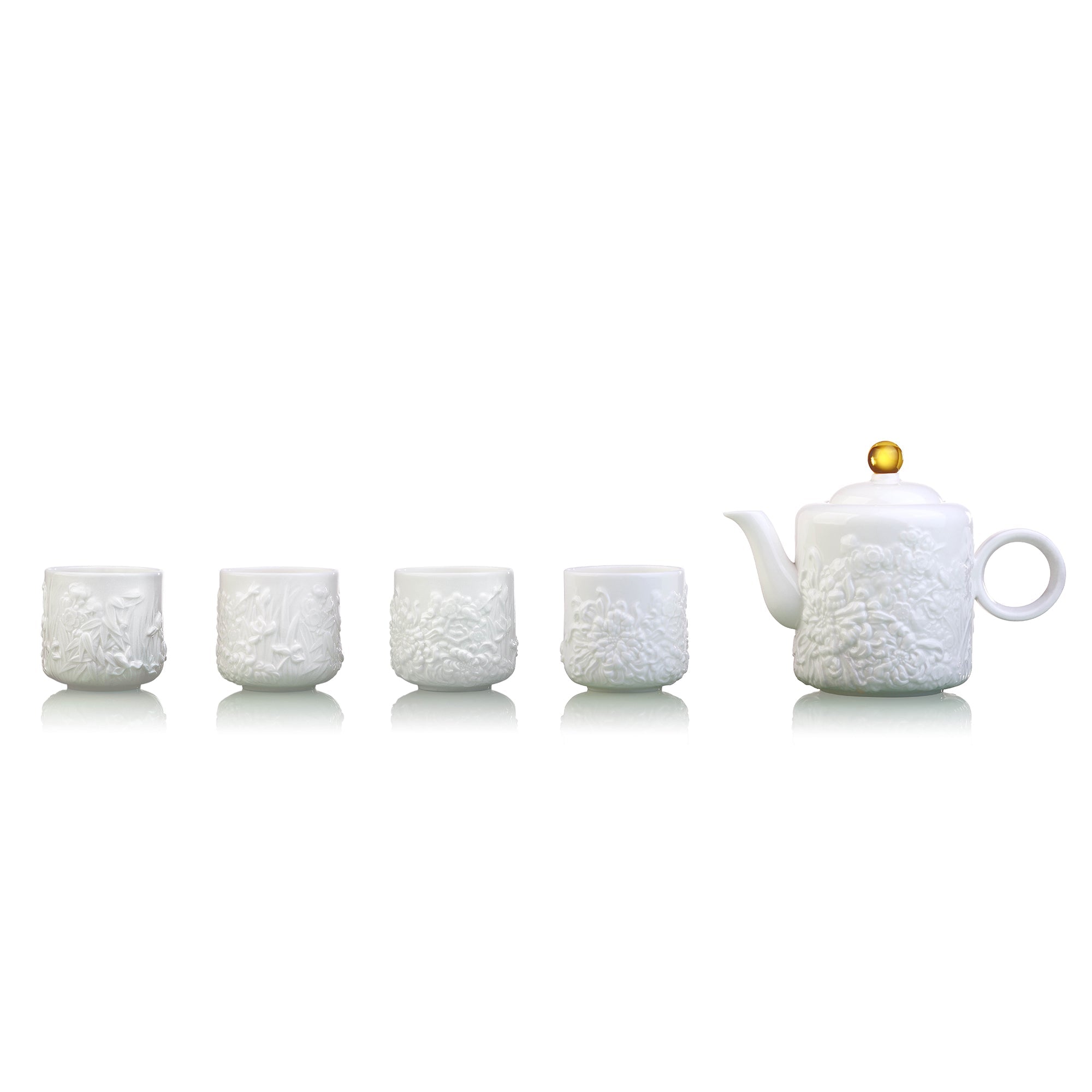 Bone China Tea Set - Four Seasons of Leisure (1 Teapot, 4 Teacups)