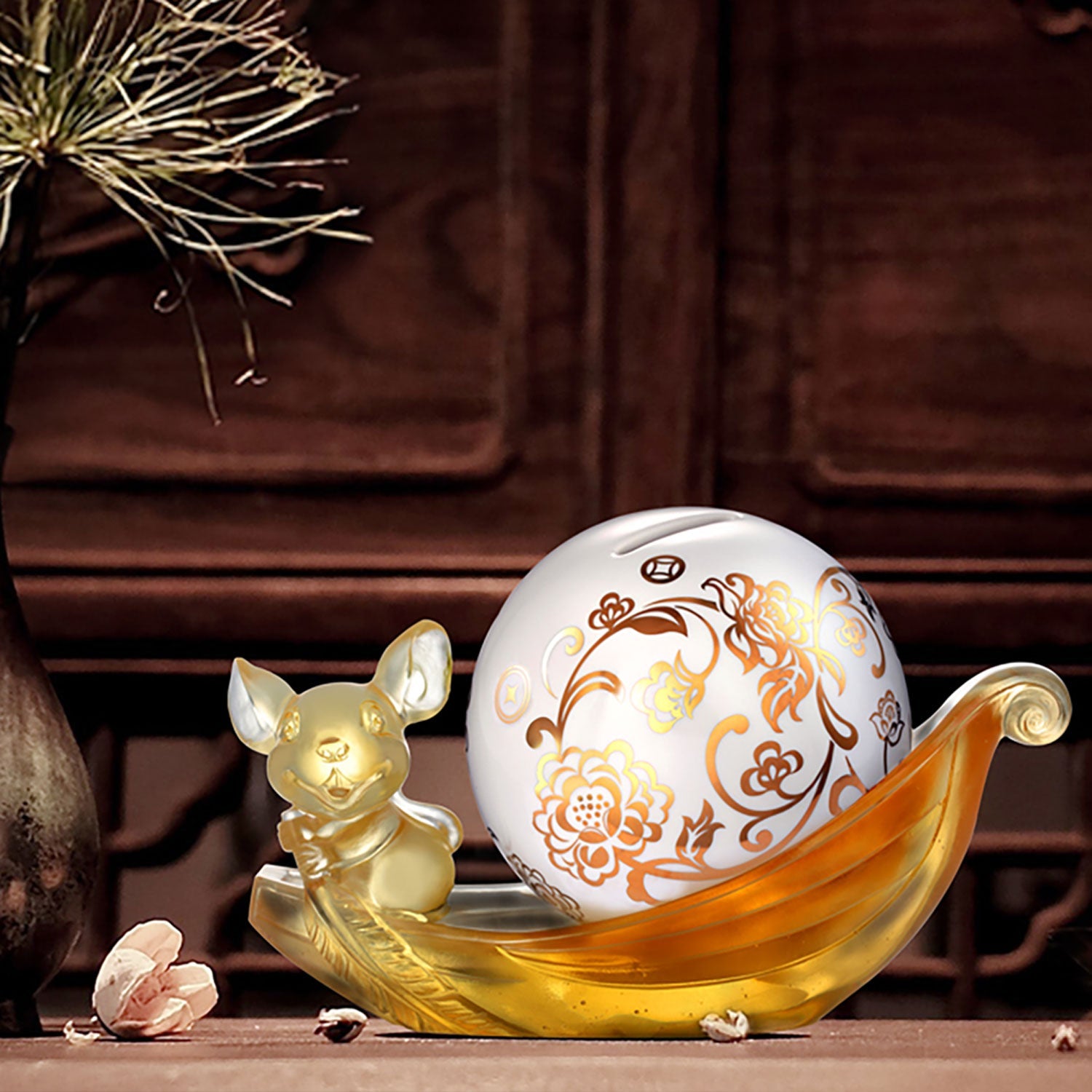 Crystal Animal, Money Bank, Piggy Bank, Year of the Rat, Aboard the Auspicious Ship - LIULI Crystal Art