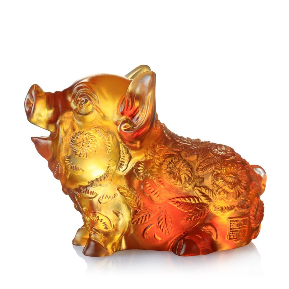 Crystal Animal, Pig, Piglet of Fortune - LIULI Crystal Art