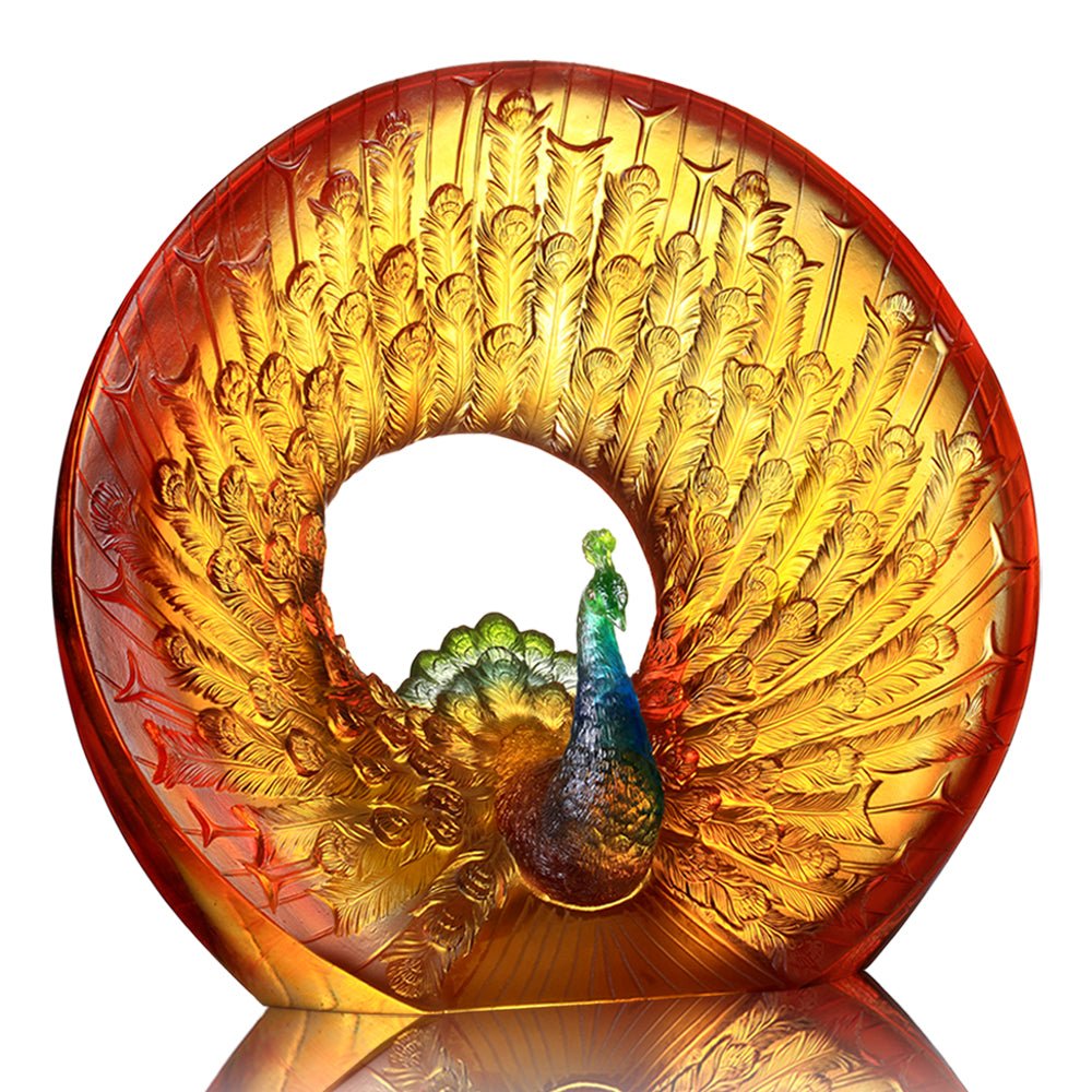 Crystal Bird, Peacock, Golden Age of Opulent Beauty - LIULI Crystal Art