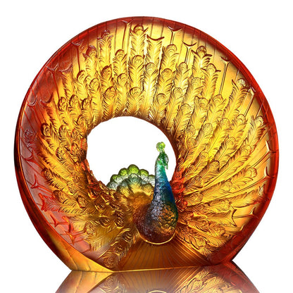 Crystal Bird, Peacock, Golden Age of Opulent Beauty - LIULI Crystal Art