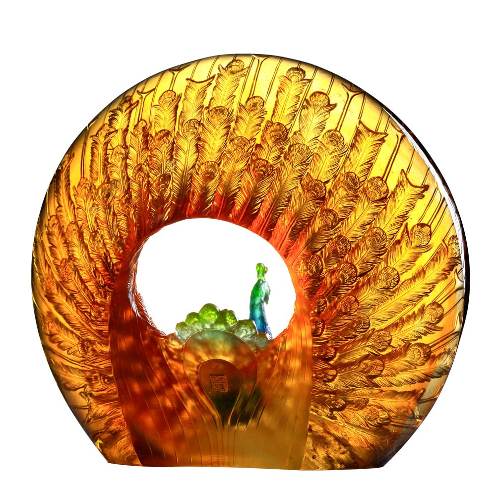Crystal Bird, Peacock, Golden Age of Opulent Beauty - LIULI Crystal Art