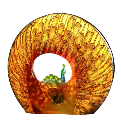 Crystal Bird, Peacock, Golden Age of Opulent Beauty - LIULI Crystal Art