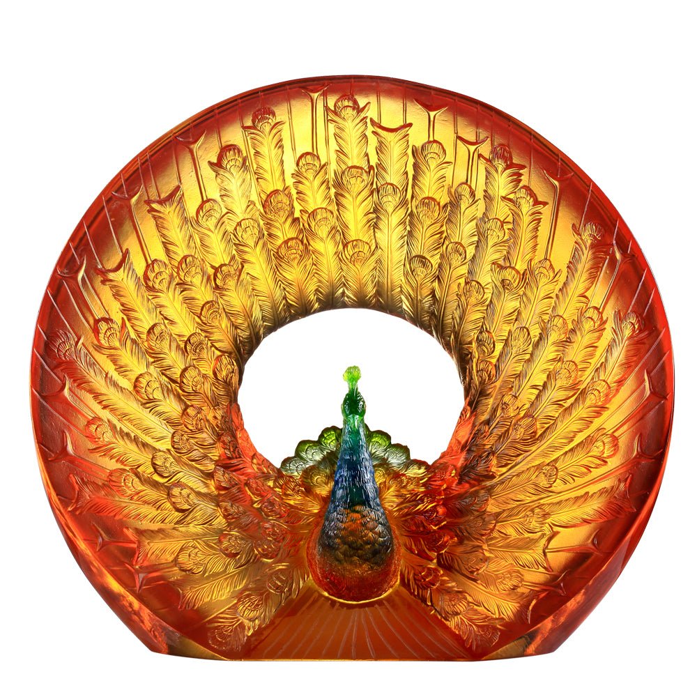 Crystal Bird, Peacock, Golden Age of Opulent Beauty - LIULI Crystal Art