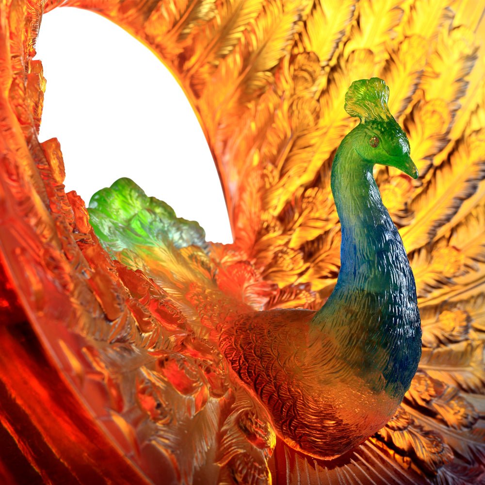 Crystal Bird, Peacock, Golden Age of Opulent Beauty - LIULI Crystal Art