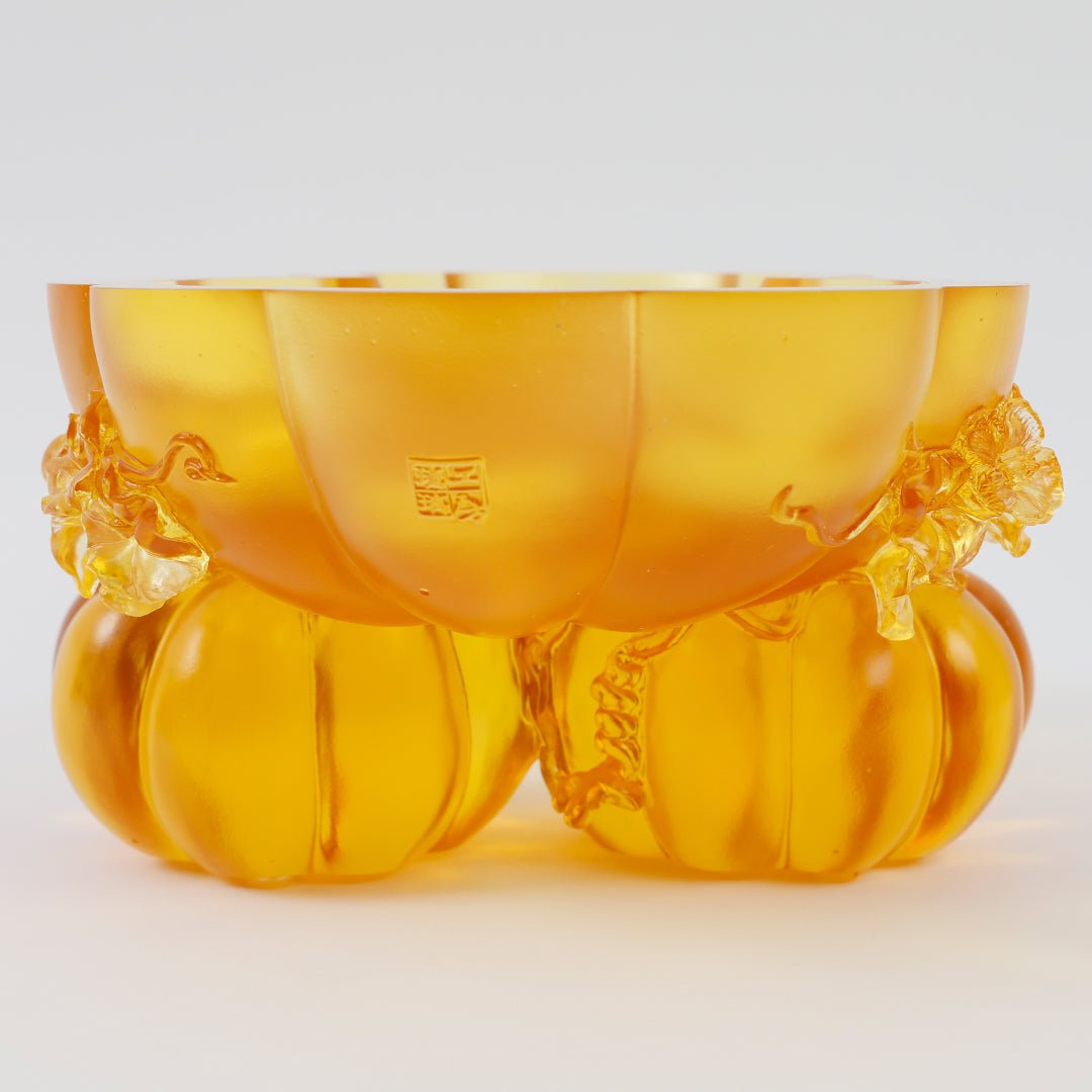 Crystal Bowl With Squash Shape, Golden Gourds of Fortune