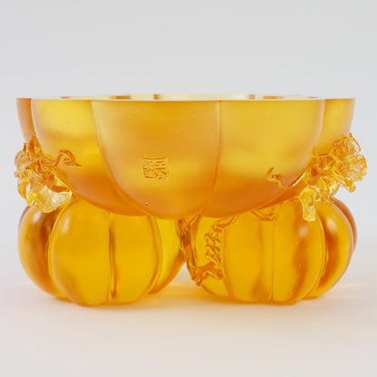 Crystal Bowl With Squash Shape, Golden Gourds of Fortune