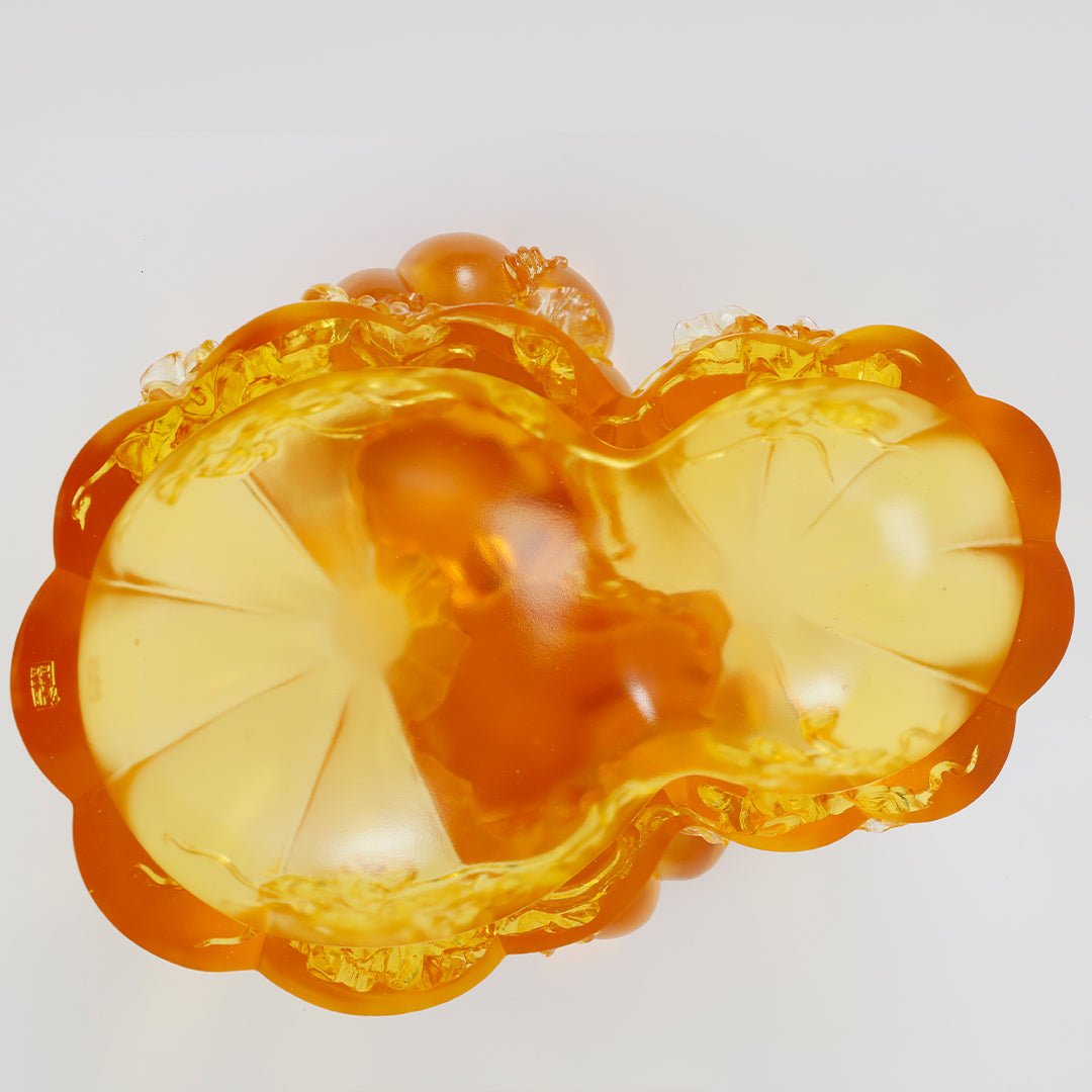 Crystal Bowl With Squash Shape, Golden Gourds of Fortune