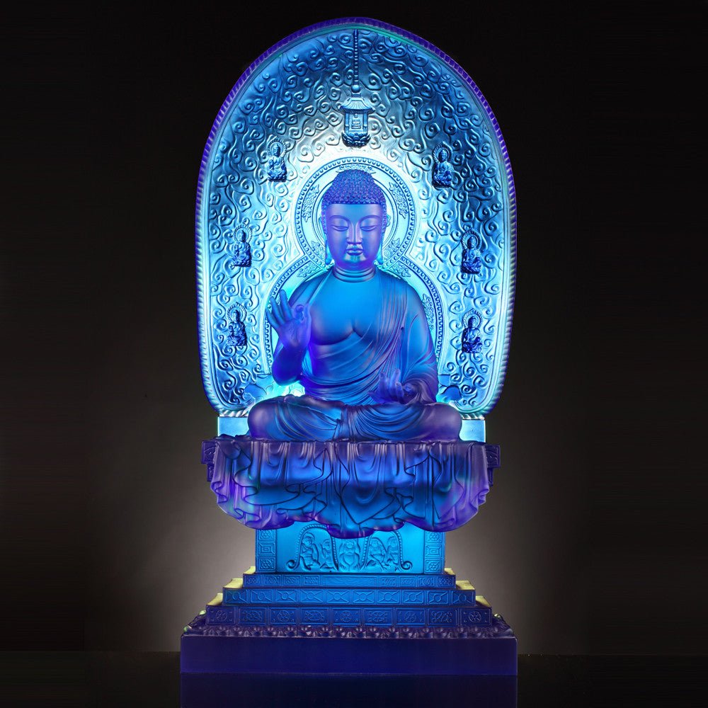 Crystal Buddha, Medicine Buddha, Healing Buddha, Blue Medicine Liuli Buddha - LIULI Crystal Art