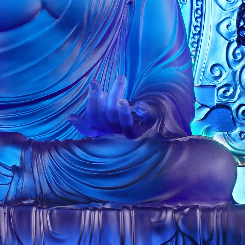 Crystal Buddha, Medicine Buddha, Healing Buddha, Blue Medicine Liuli Buddha - LIULI Crystal Art