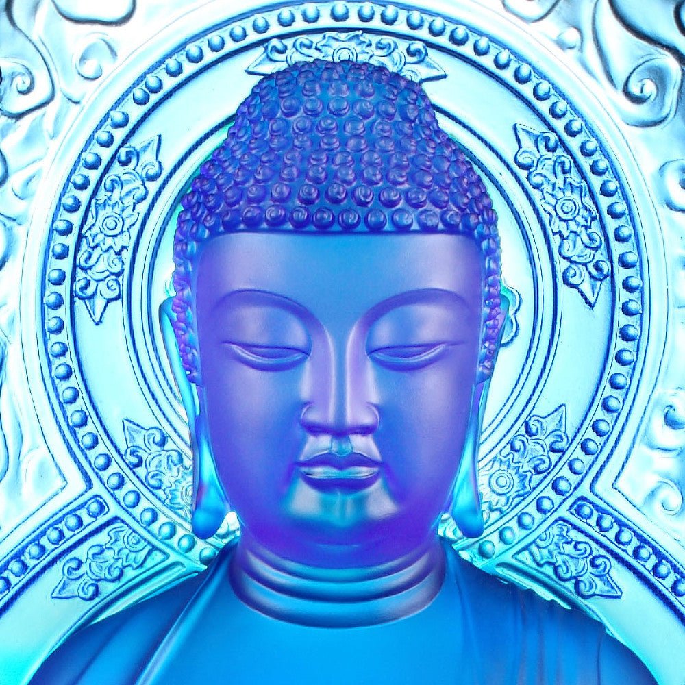 Crystal Buddha, Medicine Buddha, Healing Buddha, Blue Medicine Liuli Buddha - LIULI Crystal Art