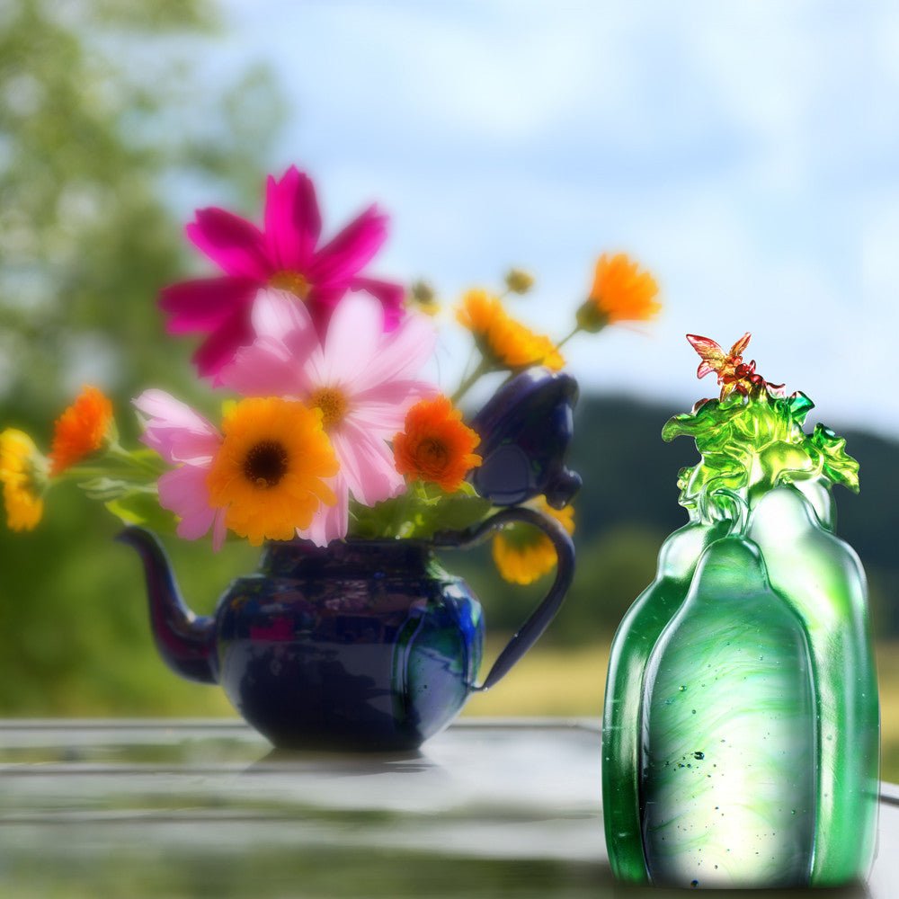 Crystal Butterfly and Gourd, Hulu, Verdant Layers of Fortune - LIULI Crystal Art