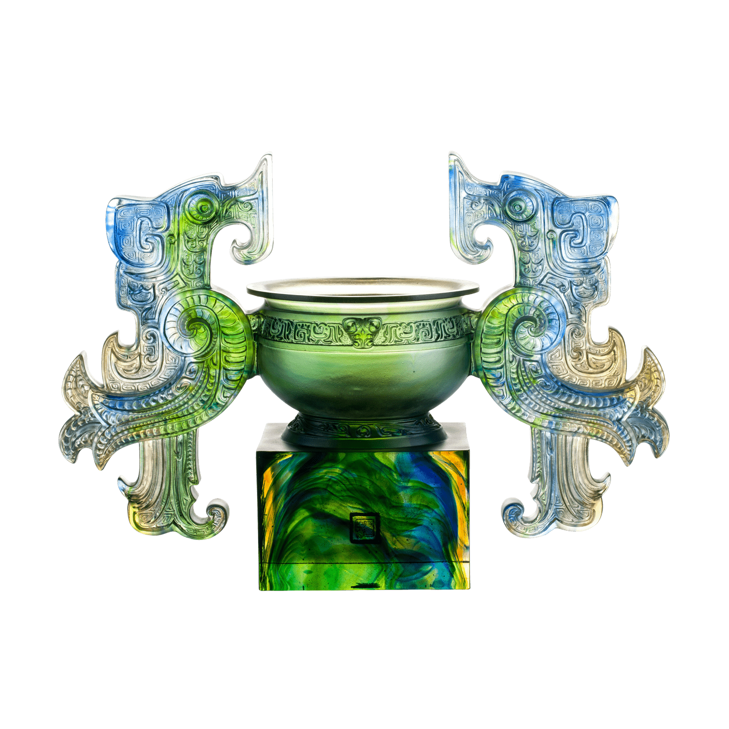 '-- DELETE -- Crystal Chinese Vessel, Phoenix Ding, Grace of the Phoenix Ding - LIULI Crystal Art