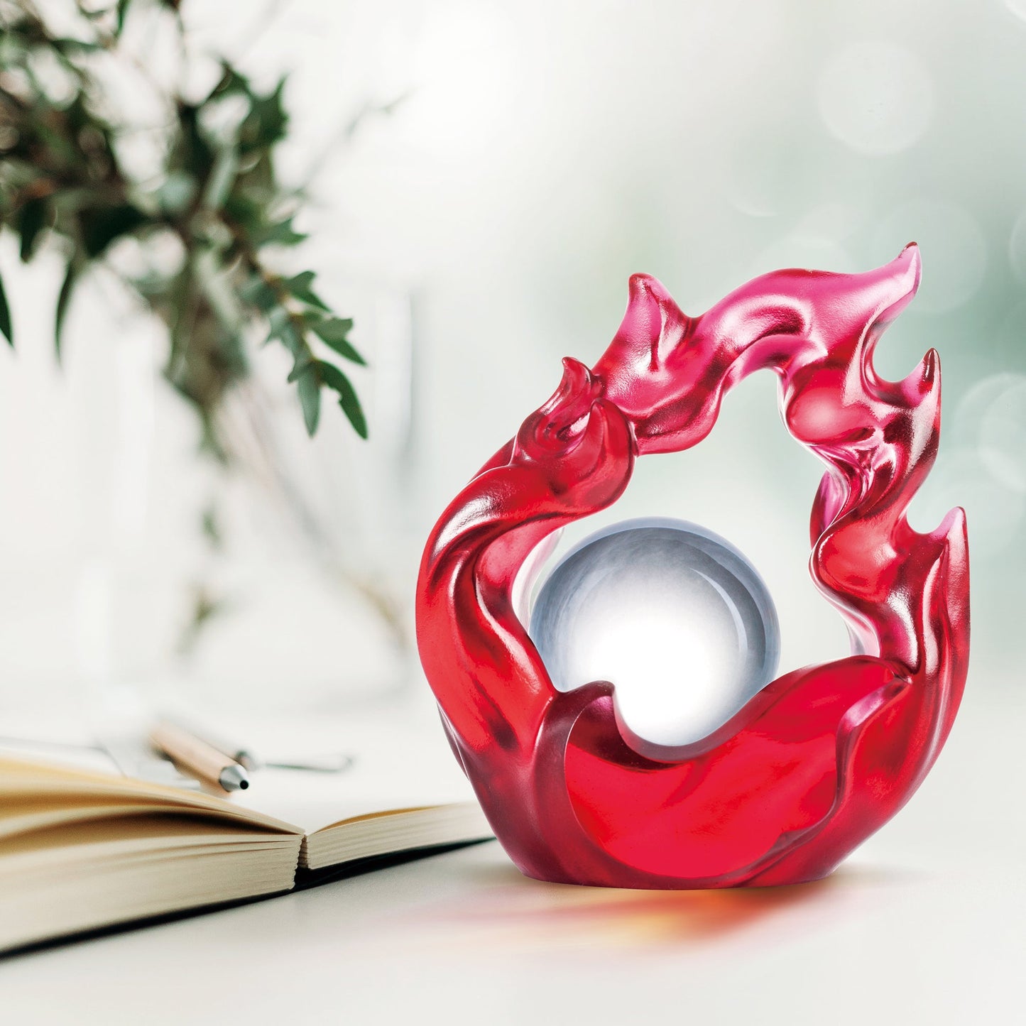 Crystal Desk Decor, Fire, Feng Shui, As The Good World Turns - Glorious Turning of Ruyi - LIULI Crystal Art