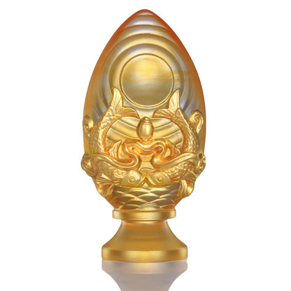 Crystal Feng Shui, Eight Auspicious Offerings, Pair of Golden Fish-Auspicious Clarity - LIULI Crystal Art
