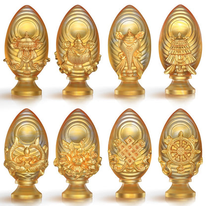 Crystal Feng Shui, Good Fortune & Wealth, Eight Auspicious Offerings, Implement Auspiciousness, The Rest Will Follow (Set of 8, 24K Gilded) - LIULI Crystal Art