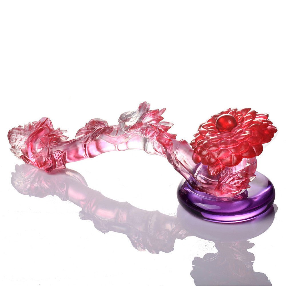 Crystal Feng Shui Ruyi, Camellia, Ruyi of Virtue - LIULI Crystal Art