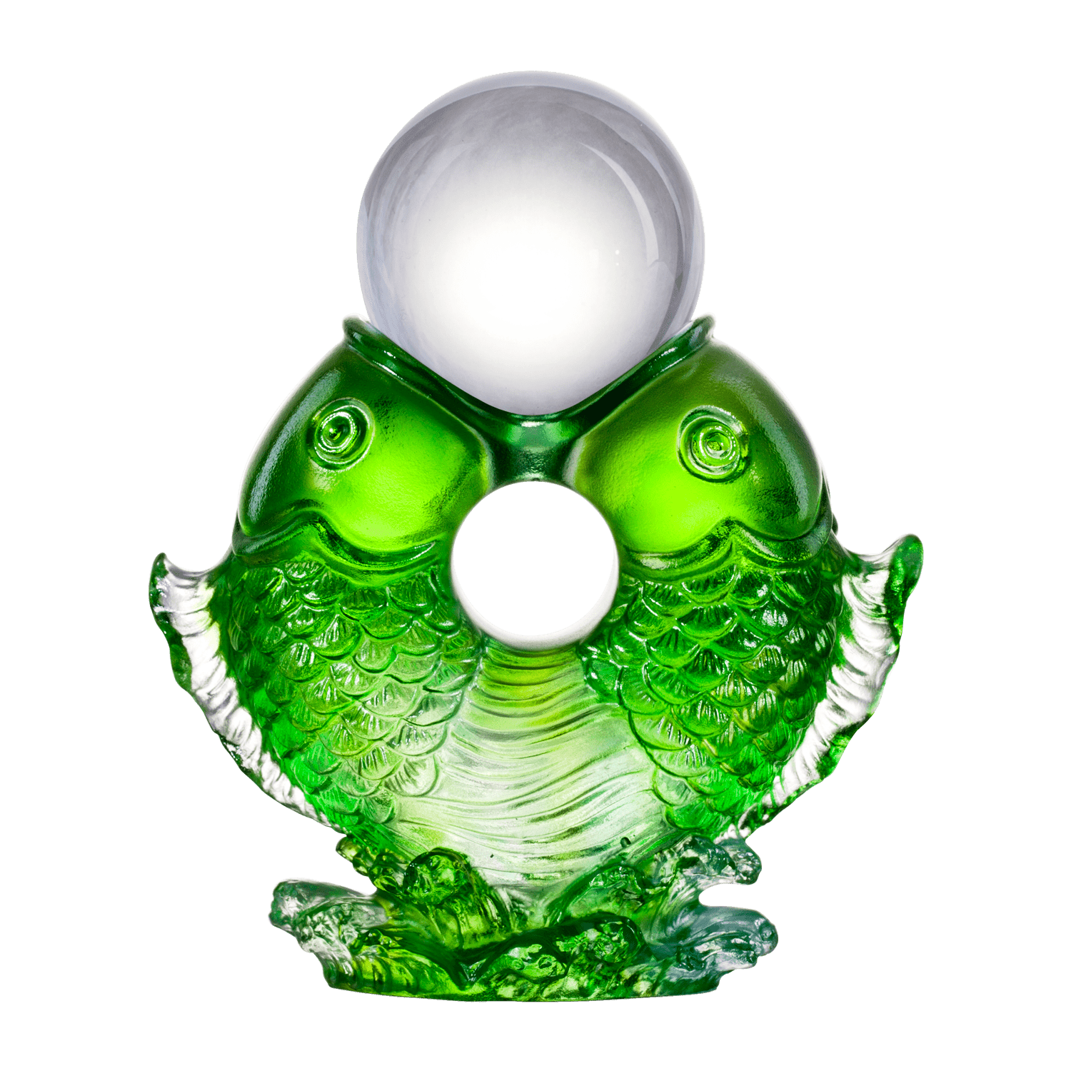 Crystal Fish, Feng Shui, As The Good World Turns-Twin Fish Turning of Ruyi - LIULI Crystal Art