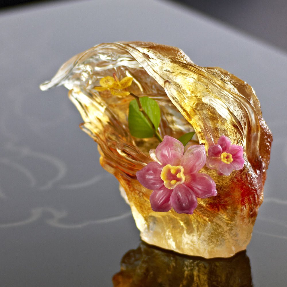 Crystal Floral Vase, Narcissus, Peach Blossom Spring-Narcissus Flower - LIULI Crystal Art