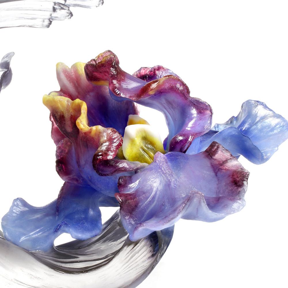Collector Edition-Crystal Flower, Iris, A Chinese Liuli Flower, Arising through Contentment - LIULI Crystal Art