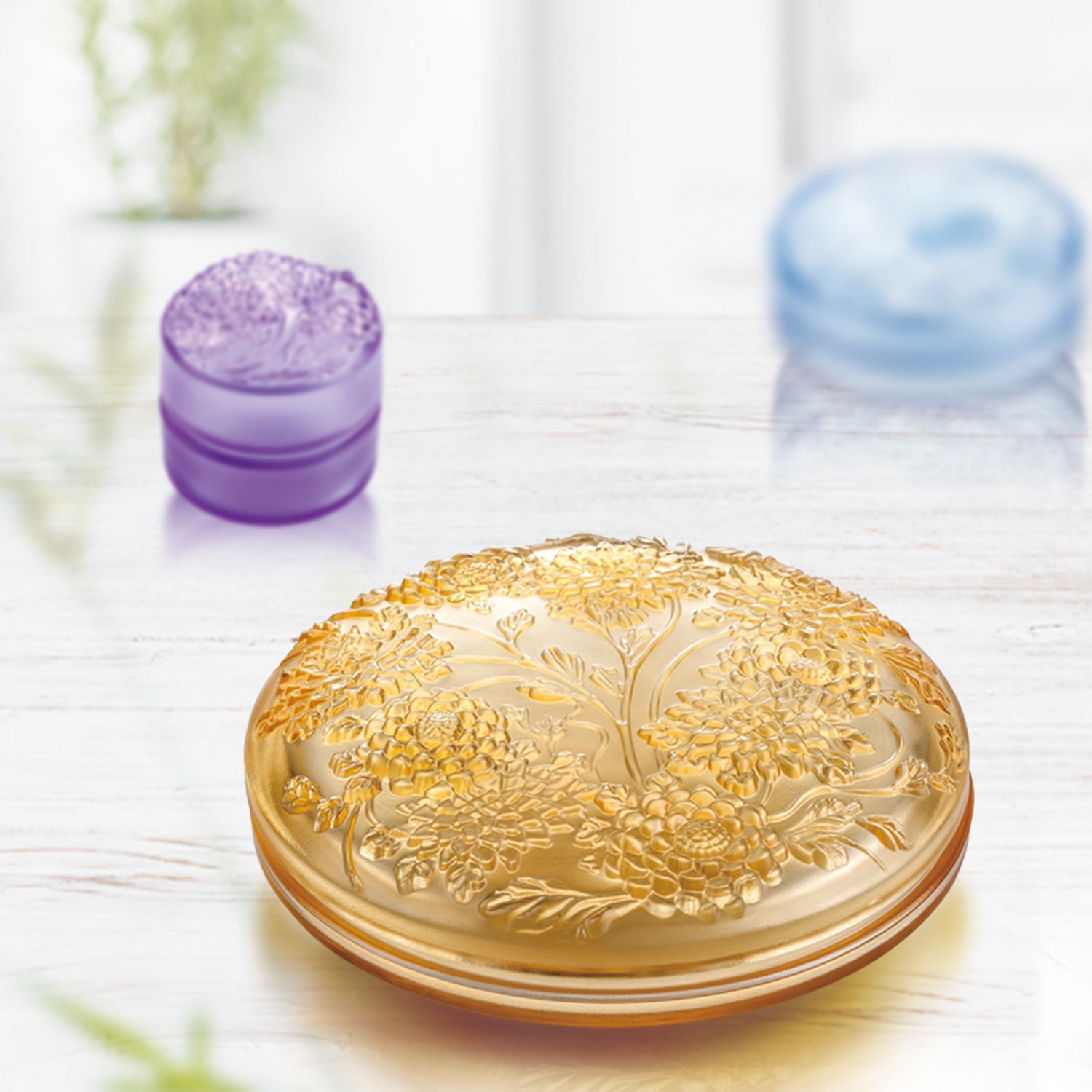 Crystal Jewelry Box, Chrysanthemum, Lunar Treasure Chest (Large) - LIULI Crystal Art
