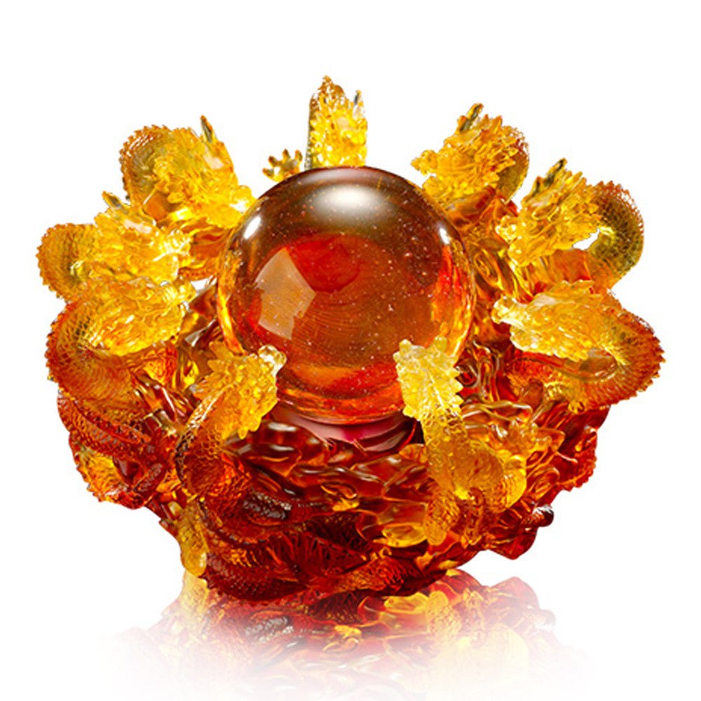 Crystal Mythical Creature, Dragon, The Yin Yang Cycle of Nine Dragons - LIULI Crystal Art