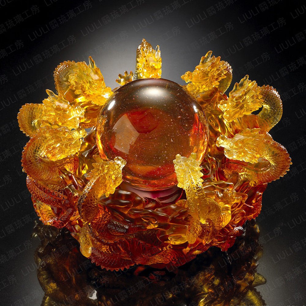 Crystal Mythical Creature, Dragon, The Yin Yang Cycle of Nine Dragons - LIULI Crystal Art