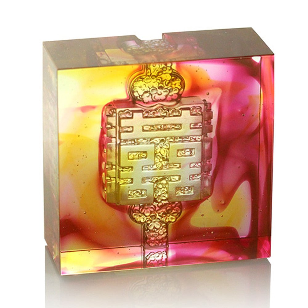 Crystal Paperweight, Double Happiness, Wedding Gift, Knot of Happiness, Mark of Happiness - LIULI Crystal Art