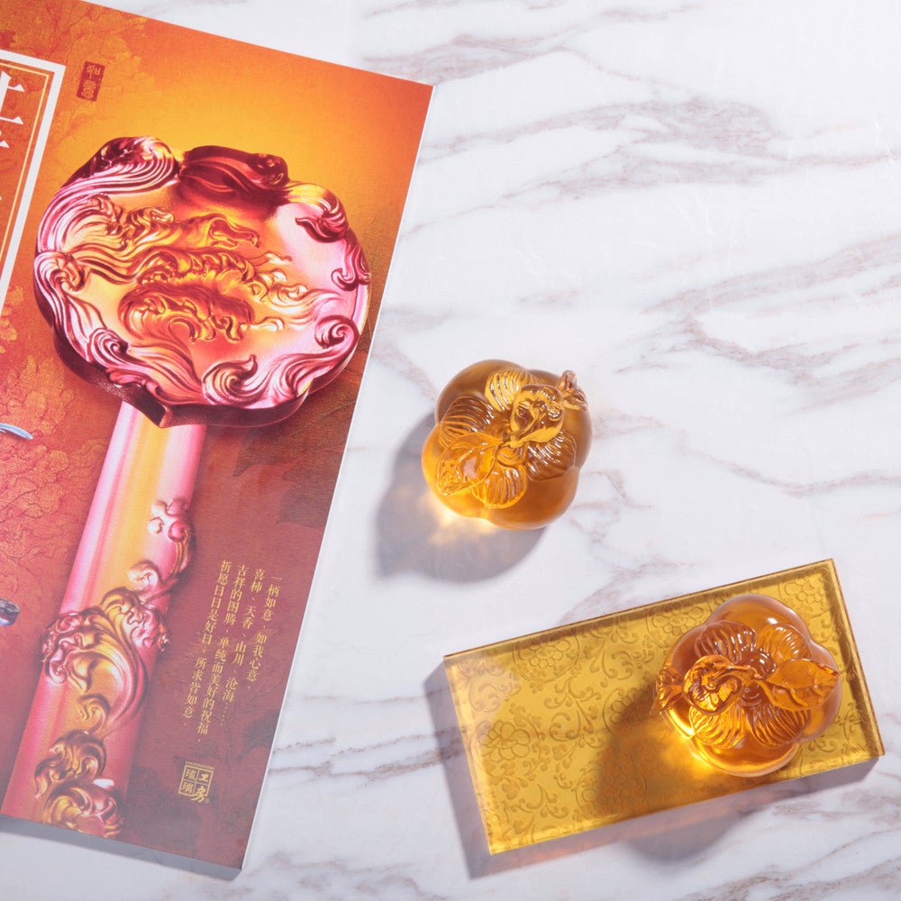 Crystal Paperweight, Feng Shui, Persimmon, Good Things Come in Pairs - LIULI Crystal Art