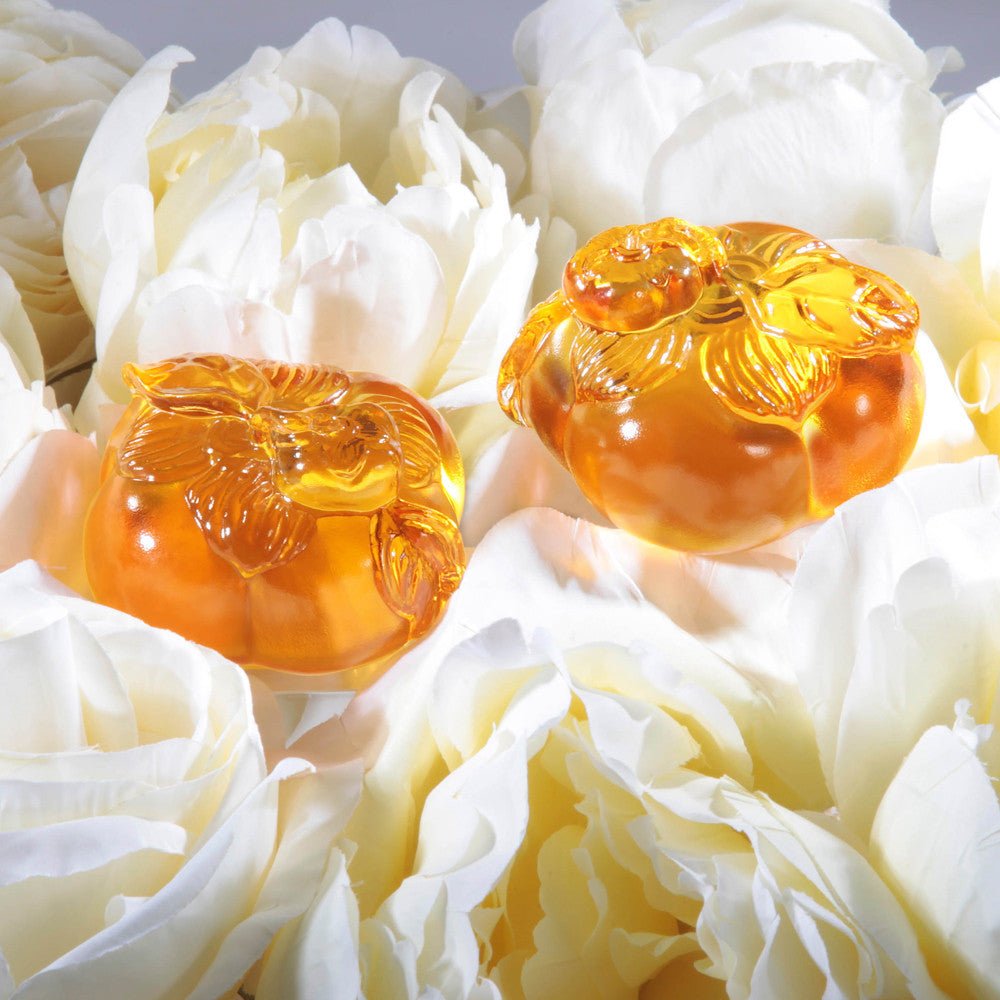Crystal Paperweight, Feng Shui, Persimmon, Good Things Come in Pairs - LIULI Crystal Art