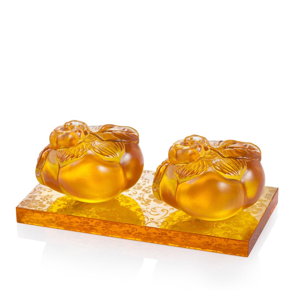 Crystal Paperweight, Feng Shui, Persimmon, Good Things Come in Pairs - LIULI Crystal Art