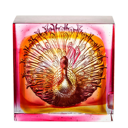 Crystal Paperweight, Peacock, A Radiant Heart - LIULI Crystal Art