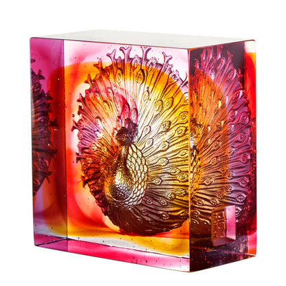 Crystal Paperweight, Peacock, A Radiant Heart - LIULI Crystal Art