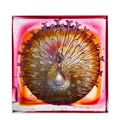 Crystal Paperweight, Peacock, A Radiant Heart - LIULI Crystal Art