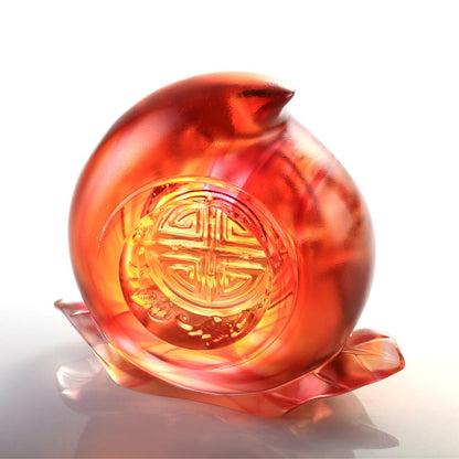 Crystal Peach Figurine, A Good Day, A Good Year, A Good Life - LIULI Crystal Art