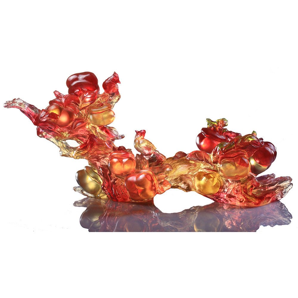 Crystal Ruyi Feng Shui with Magpie, Ruyi Charged with Joy - LIULI Crystal Art