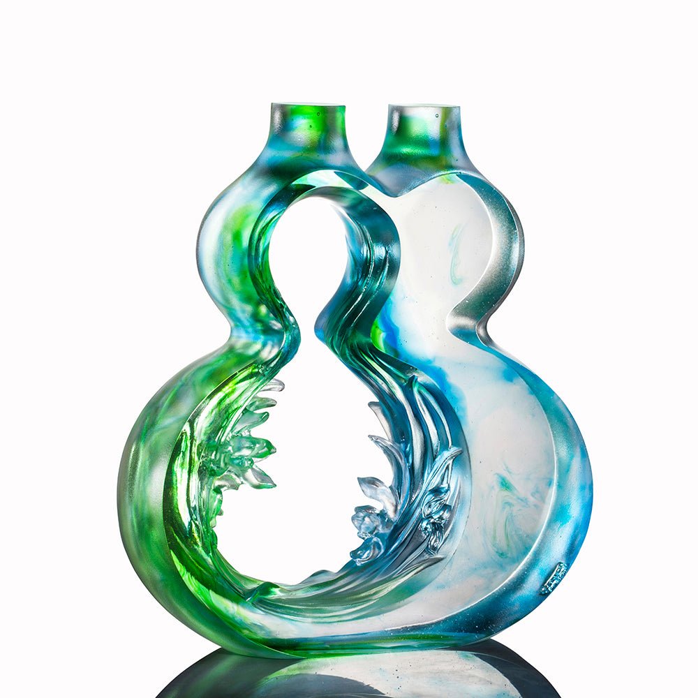 Crystal Sculpture, Hulu Gourd, A Harmonious World (Bluish/ Green Clear)