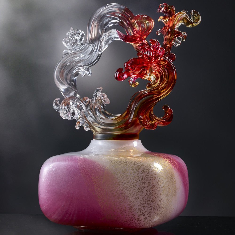 Crystal Treasure Vase, Feng Shui, Dragon of Metal Element, Ethereal Chime Baoping - LIULI Crystal Art