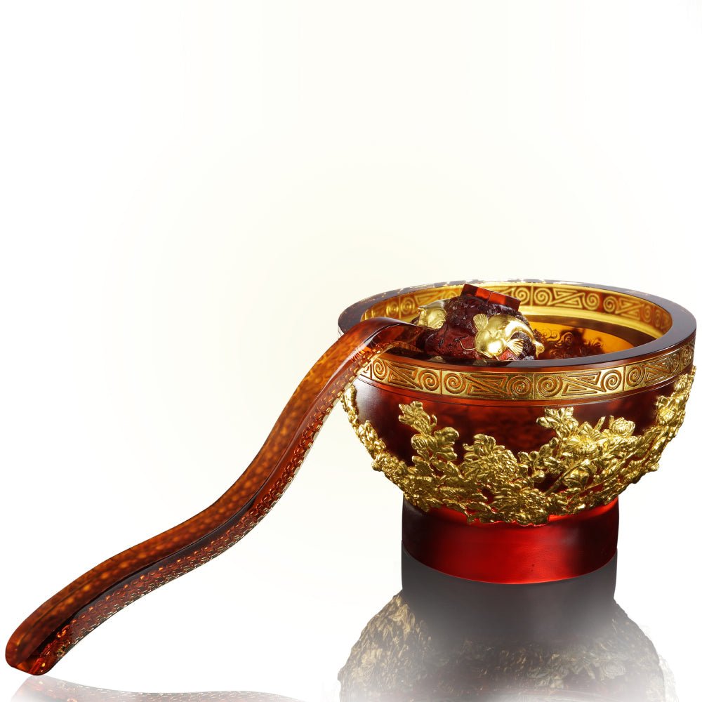 '-- DELETE -- Crystal Vessel, Harmonious Realization-Scoop of Moon, 24K Gold Plated Bowl with Ruyi Scoop - LIULI Crystal Art