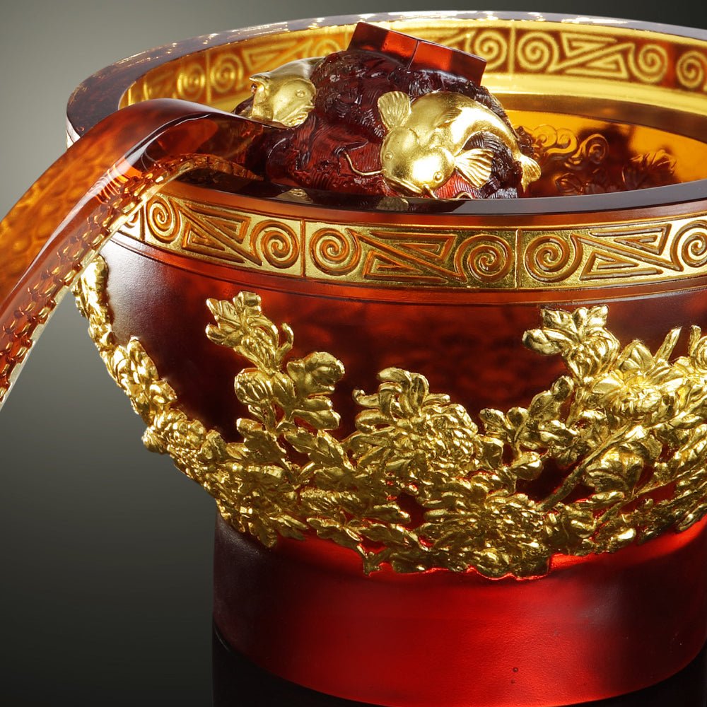 '-- DELETE -- Crystal Vessel, Harmonious Realization-Scoop of Moon, 24K Gold Plated Bowl with Ruyi Scoop - LIULI Crystal Art
