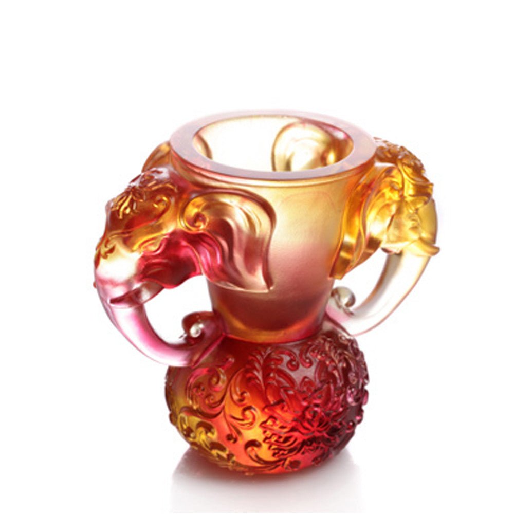 Crystal Vessel, Animal, Elephant, Full of Prosperity and Honor Around - LIULI Crystal Art