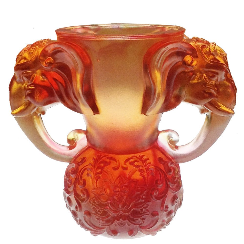 Crystal Vessel, Animal, Elephant, Full of Prosperity and Honor Around - LIULI Crystal Art