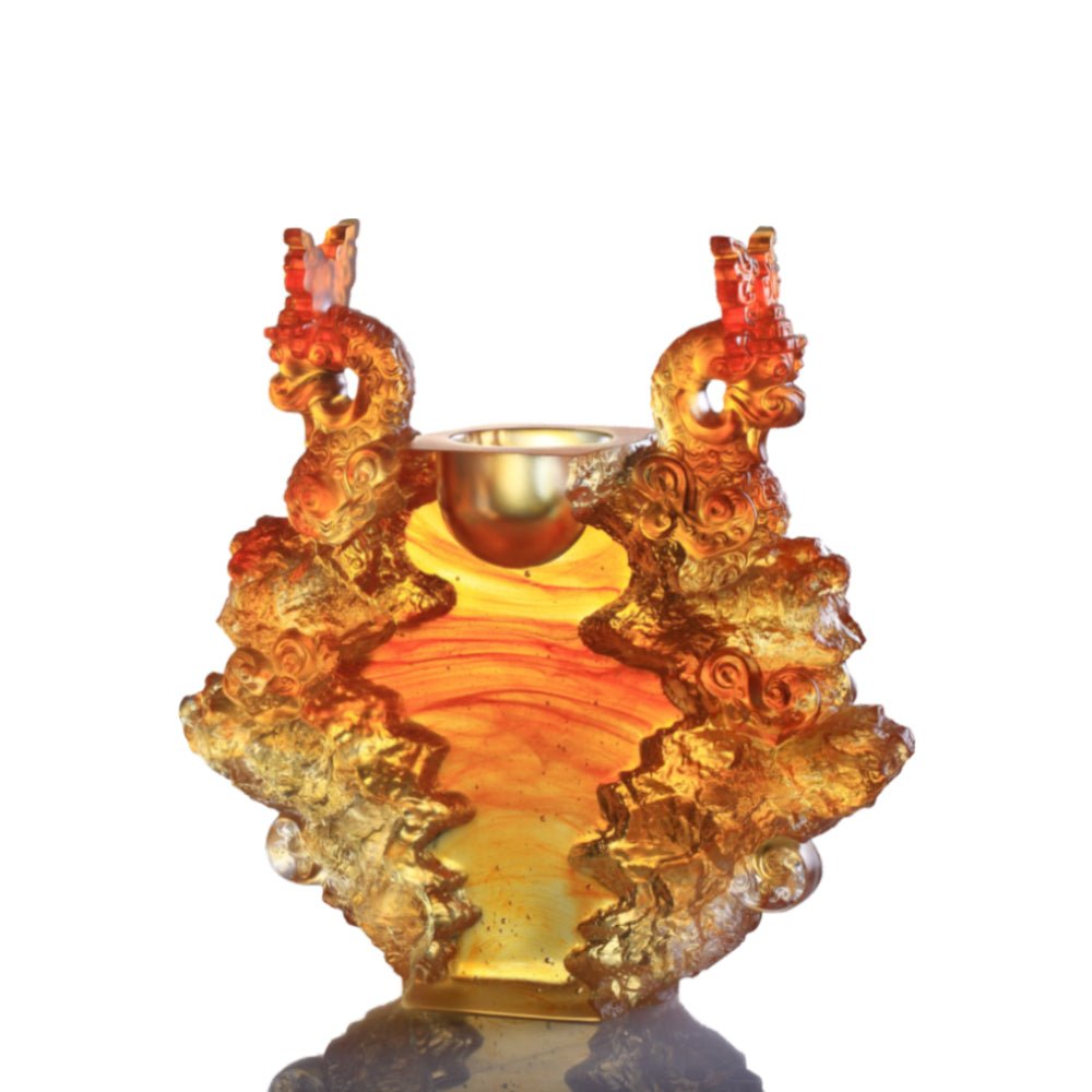 Crystal Vessel, Chinese Ding, Docility with Boldness-Ding of Dragon Rising - LIULI Crystal Art
