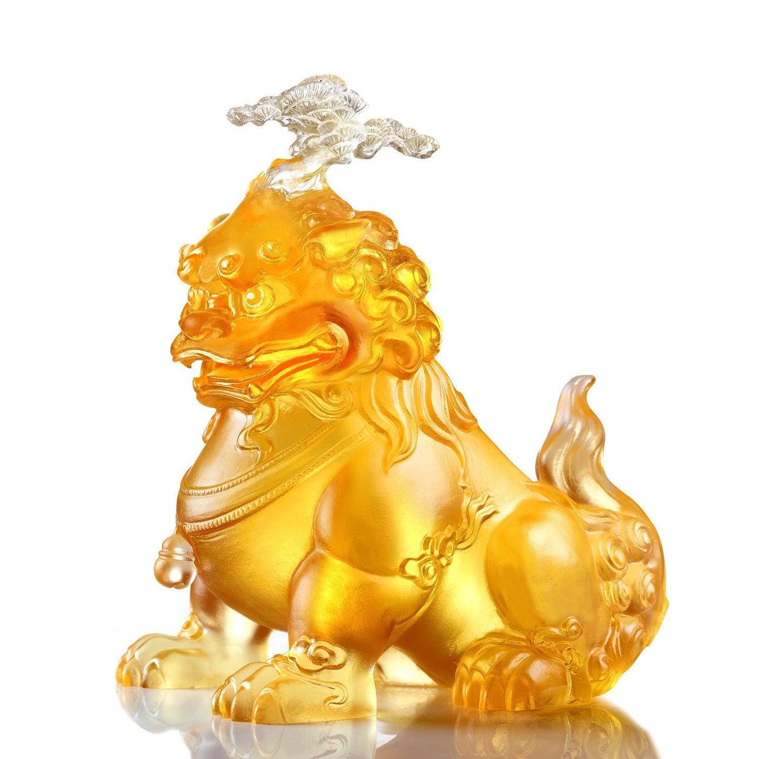 LIULI Mythical Creature Foo Dog Sculpture | Evergreen Lion - LIULI Crystal Art