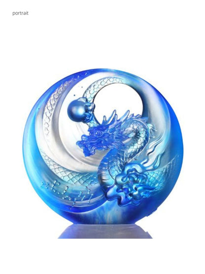 LIULI Crystal Art, Mythical Creature-Azure Dragon, Brilliant Sun - Rise