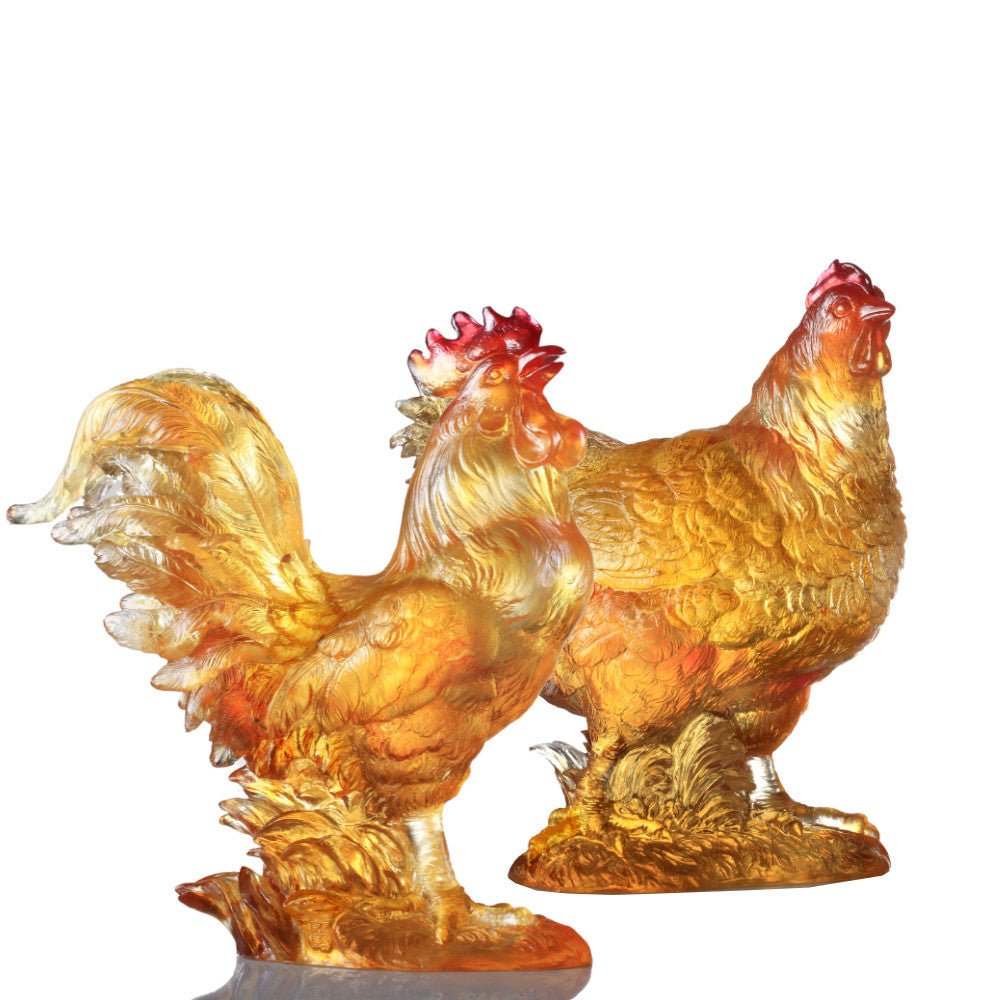'-- DELETE -- Harmonious Home (Love of Parents), Rooster Figurines & Sculptures (Set of 2) - LIULI Crystal Art